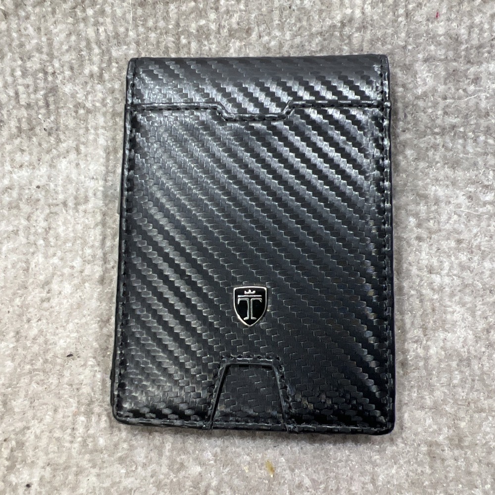 Travando Slim Carbon Fiber Style Wallet Money Clip RFID Front Pocket Black